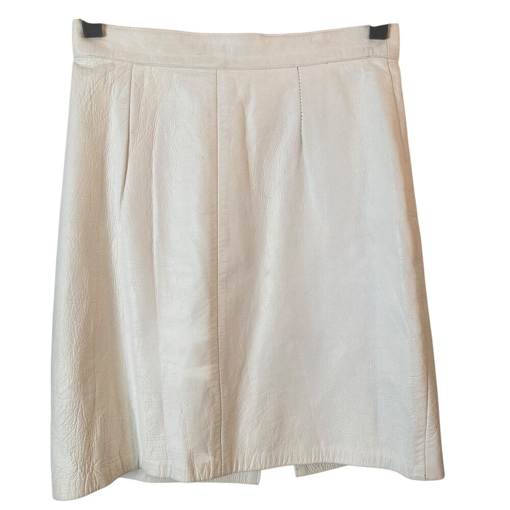 Vintage 80s Judy's Leather Skirt Womens 7/8 White